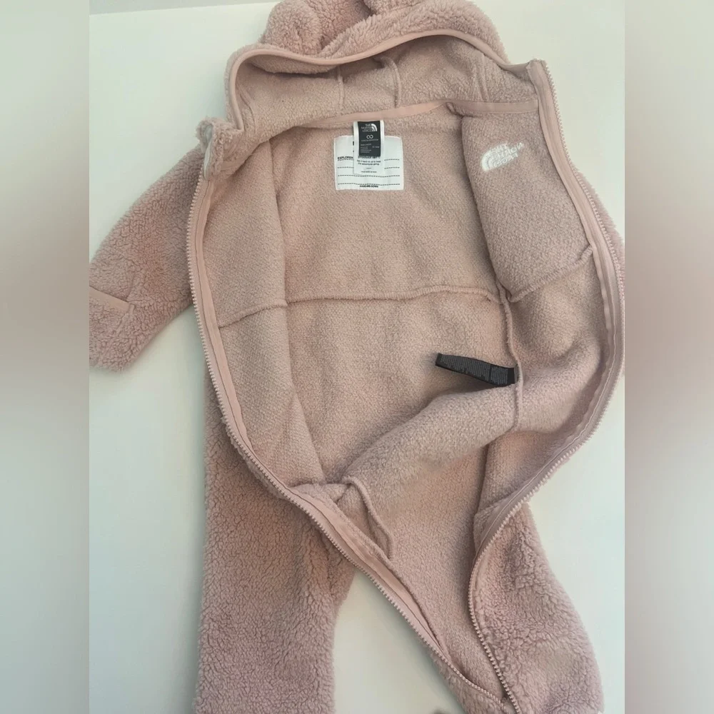 The North Face Pink Sherpa Fleece Hooded Bear One-Piece